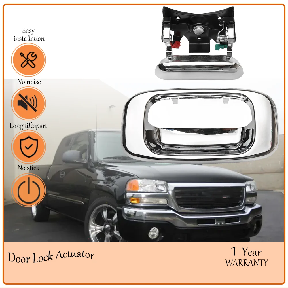 

Tailgate Door Handle & Bezel Lock Set Chrome for 1999-2007 Chevy Silverado GMC Sierra 1500 2500 3500 with Rod Clips OE 15228541