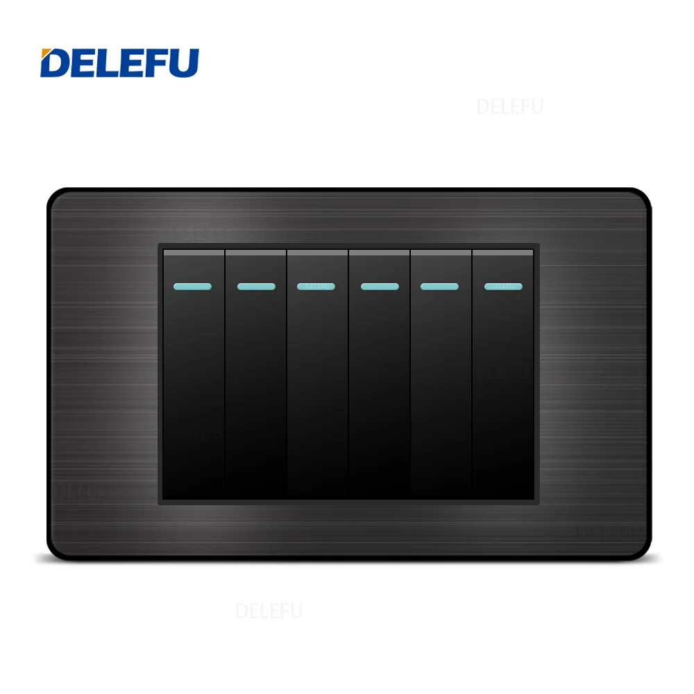 DELEFU Stainless Steel Black Panel Series American Standard Switch Socket Computer USB Type C Wall Power Socket