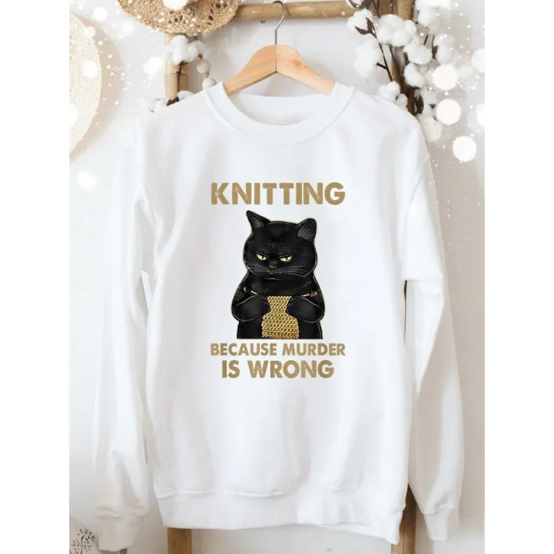 Women\'s Slim-fit Cat Hoodie Fashion Printed White Hoodie Winter Clothes Women  Sweatshirt  Streetwear Sweatshirts