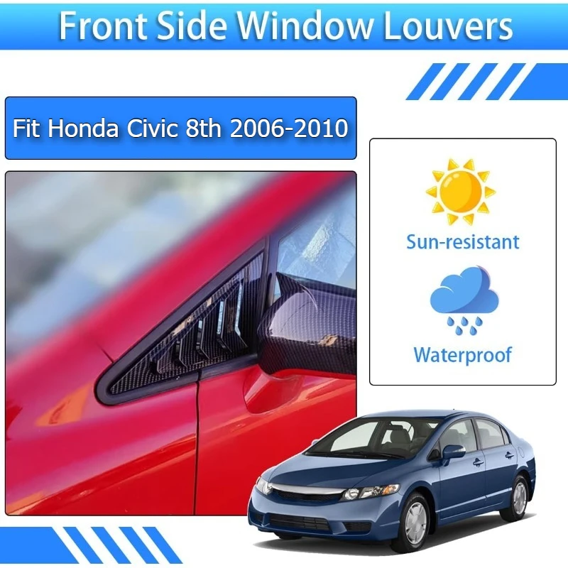 2PCS For Honda Civic Sedan 8th 2006-2010 Car Front Window Quarter Louver Cover Side Vent Shutter Trim Scoop ABS Accessories