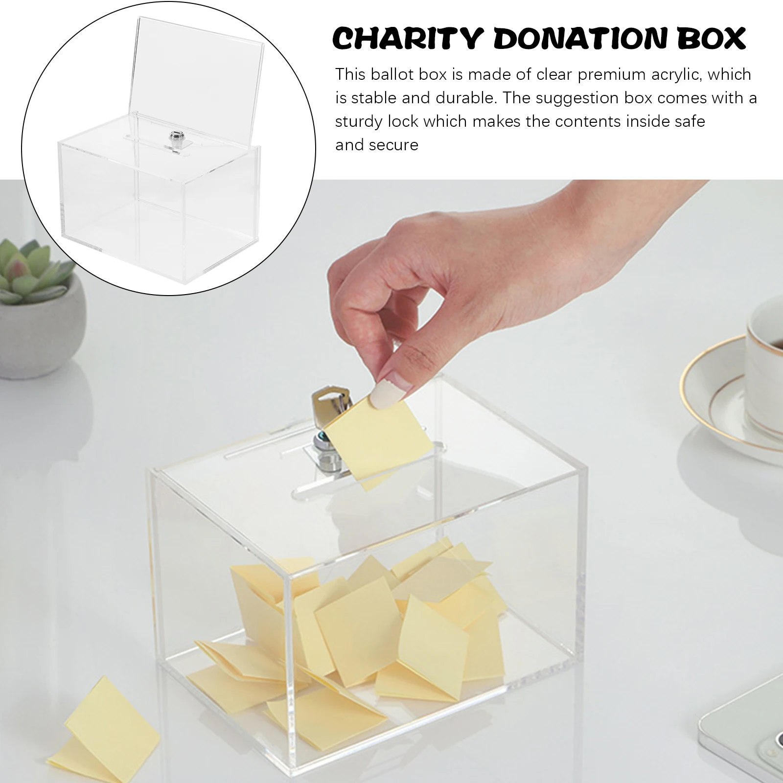 

Acrylic Clear Donation Boxes Letter Post Container with Lock Suggestion Box Complain Letter Box Charity Bucket Storage Envelopes