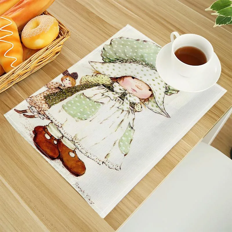 Tappetini per tavolo da pranzo in lino con stampa Sarah Kay Tovaglietta da cucina con alfabeto 30X40 cm Sottobicchieri Pad Ciotola Tazza Zerbino