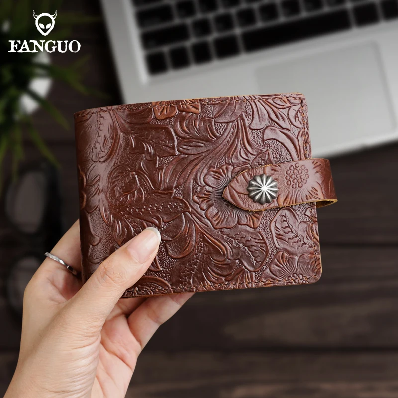 Men's Genuine Leather Wallet Head Layer Cowhide Retro Casual Vertical Multi-Function Money Bag Money Clips