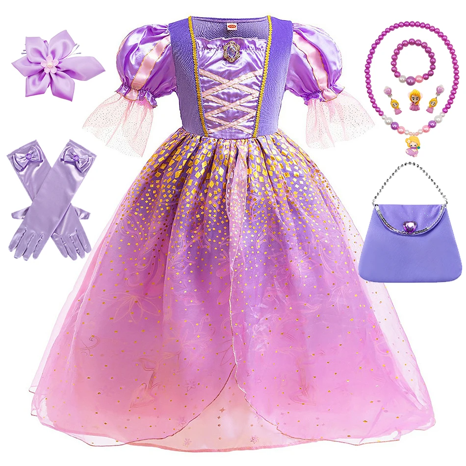 Rapunzel Fancy Princess Dress Children Fantasy Costume Girls Cosplay Masquerade Frocks Kids Birthday Xmas Halloween Party Gown