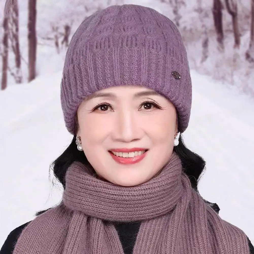 Fashion Winter Hat Women Fleece Thickened Middle-aged Elderly Knit Cold Mother Old Lady Winter Outdoor Cap Ear Protection Cap