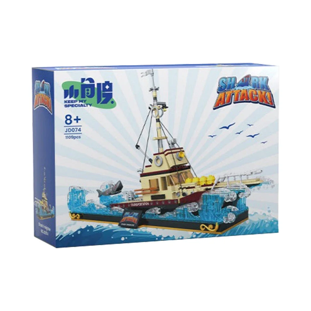 

MOC Ship Jaws Diorama White Shark Building Blocks Compatible With 21350 Pirate Ship Sea Boat Model Toys for Boy Christmas Gift