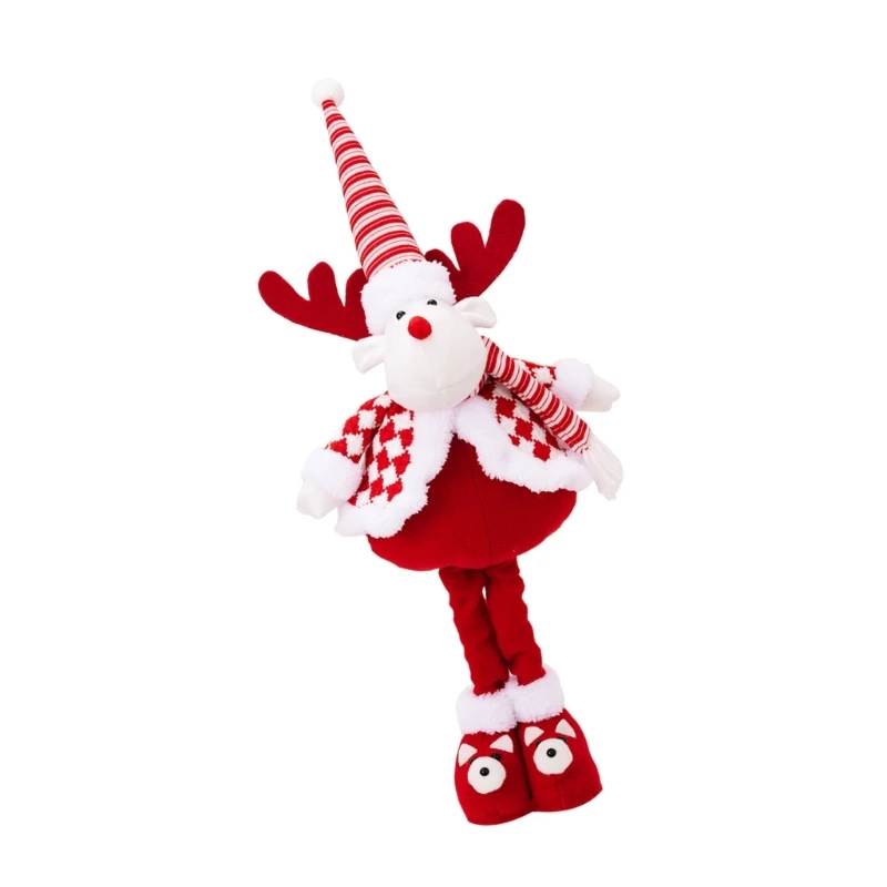 KX4B Navidad Santa muñeco nieve ciervo pie muñecos peluche estatuilla retráctil pierna larga juguete