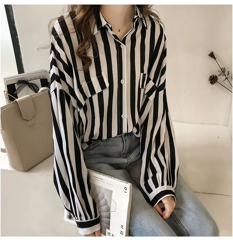 camisas Blouse Summer Shirt for Women Casual Striped Top Shirts Female Loose Blusas Spring Autumn Fall Casual Ladies Blouses Top