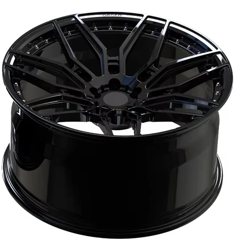 Custom 2-Piece Bright Black Full Coating 18-26 Inch Racing Car Wheels Deep Dish Forged 5*130 Rims With Polished Lip
