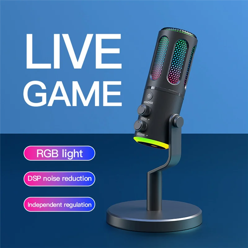 【NUEVO】Micrófono profesional para juegos con soporte RGB USB micrófono condensador con cable para PC portátil Streaming Podcast Karaoke