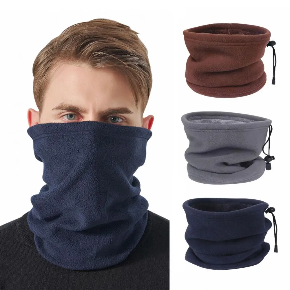 Men Solid Color Scarf Winter Men's Scarf with Fleece Lining Adjustable Drawstring for Warmth Style Adjustable Face Neck Scarf