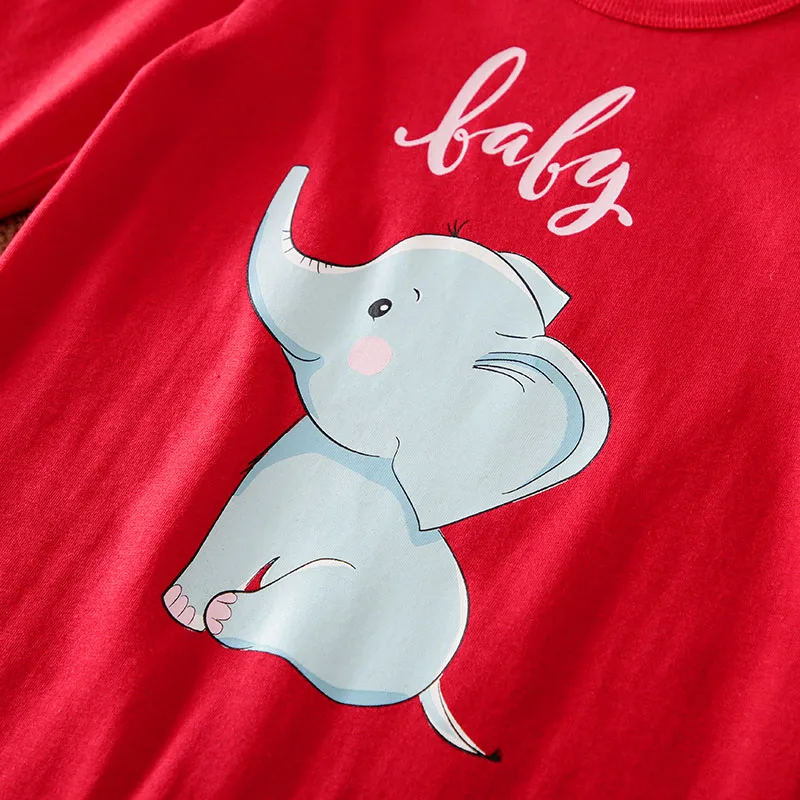 Spring And Autumn Boys And Girls Cute Cartoon Elephant Print Cotton Comfortable Long Sleeve Baby Bodysuit