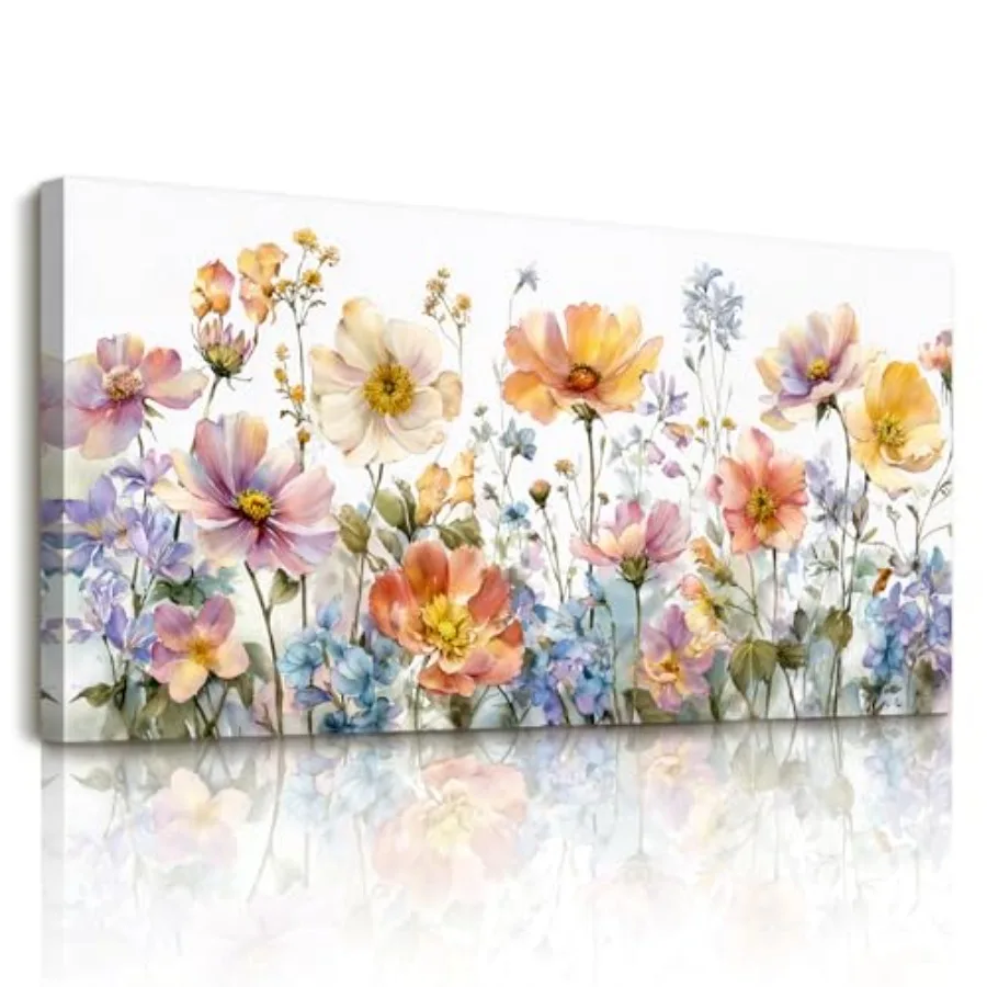 

Большое настенное панно с цветочным узором для гостиной, спальни, ванной, кухни, в стиле фермерского дома, красочные принты диких цветов и ботанические рисунки на холсте