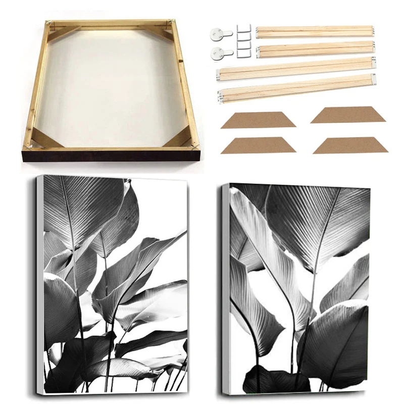 

Monstera Black White Canvas Painting with Frame Tropical Plants Leaf Abstract Woman Wall Art Poster Prints Picture Living Room