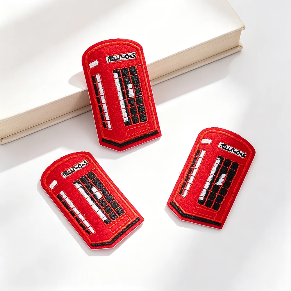 Vintage UK Red Phone Booth Patch London Telephone Box Embroidered Iron-On Applique Retro Travel-Style DIY Clothing Decor