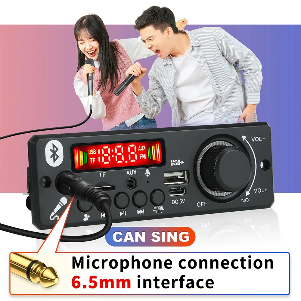 KEBIDU 160W Amplifier Bluetooth 5.0 MP3 Player MP3 Decoding Board DIY Home Audio Speaker Module 6.5mm Mic Knob USB TF FM Radio