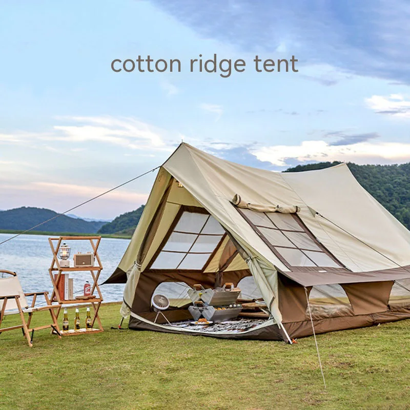 Cotton Roof Tent Outdoor Camping Anti-mosquito And Rain-Proof Camping Tent Large Window Herringbone Tent