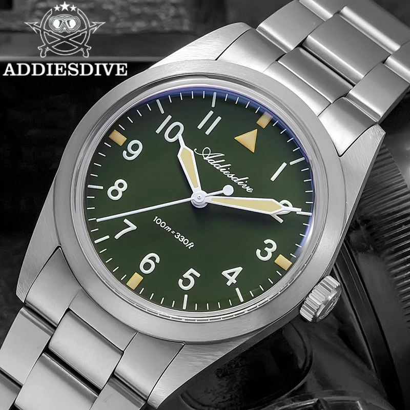 

ADDIESDIVE 36mm Men Quartz Watch Titanium Alloy 100m Waterproof Luxury Wristwatch Bubble Glass Ultra-Thin Super Luminous Watches