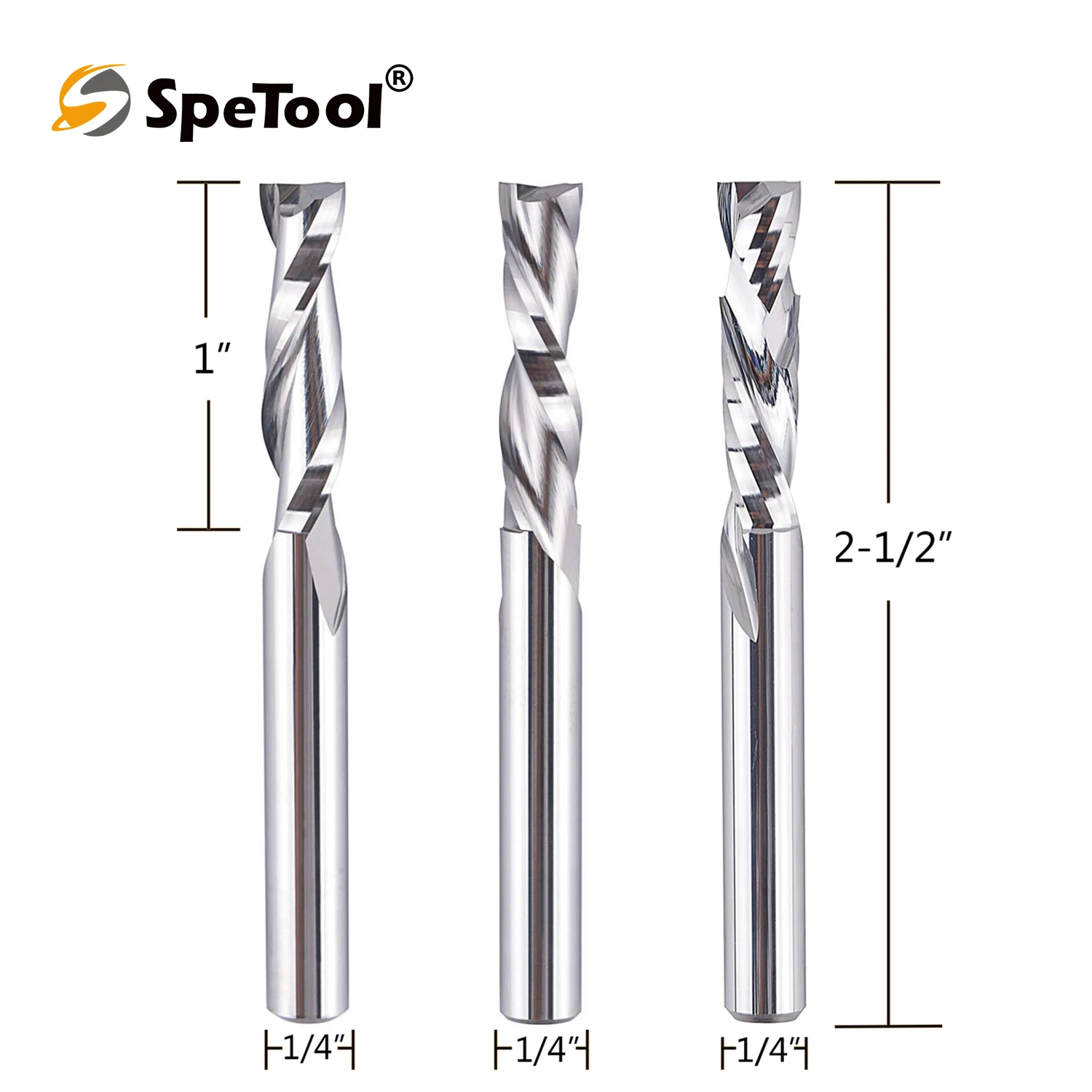 SpeTool 5PCS Spiral Router Bits Solid Carbide CNC Up Down Compression Router Bit Set for Wood Slot Mortise Cut Carving Engraving