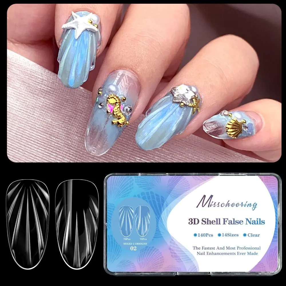 120/140 قطعة جديد ثلاثية الأبعاد قذيفة شكل الأظافر كاذبة اضغط على الاكريليك المتوسطة هلام الأظافر كاذبة غطاء كامل مسمار نصائح صالون المنزل DIY بها بنفسك