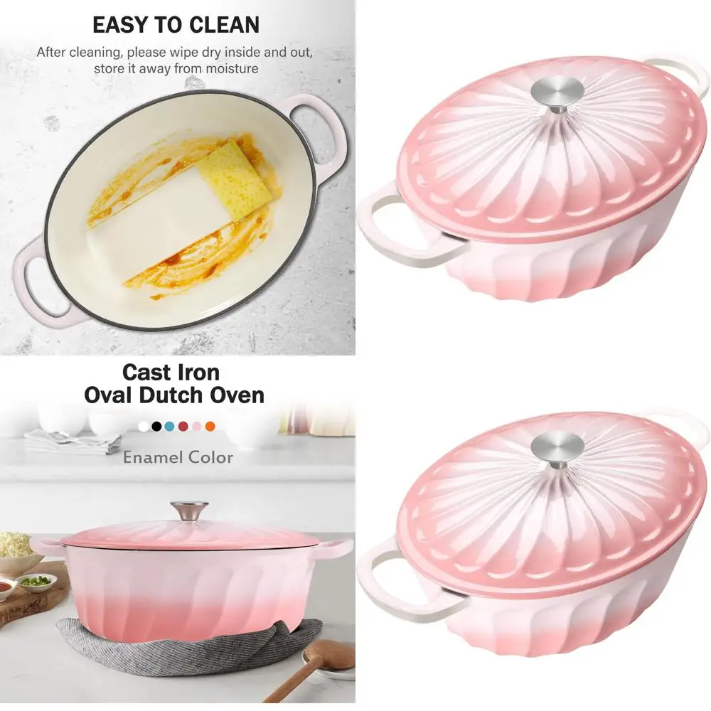 

Эмалированная овальная чугунная жаровня с крышкой, 7 QT, с двумя ручками, для приготовления пищи, выпечки хлеба, жарки, с антипригарным покрытием