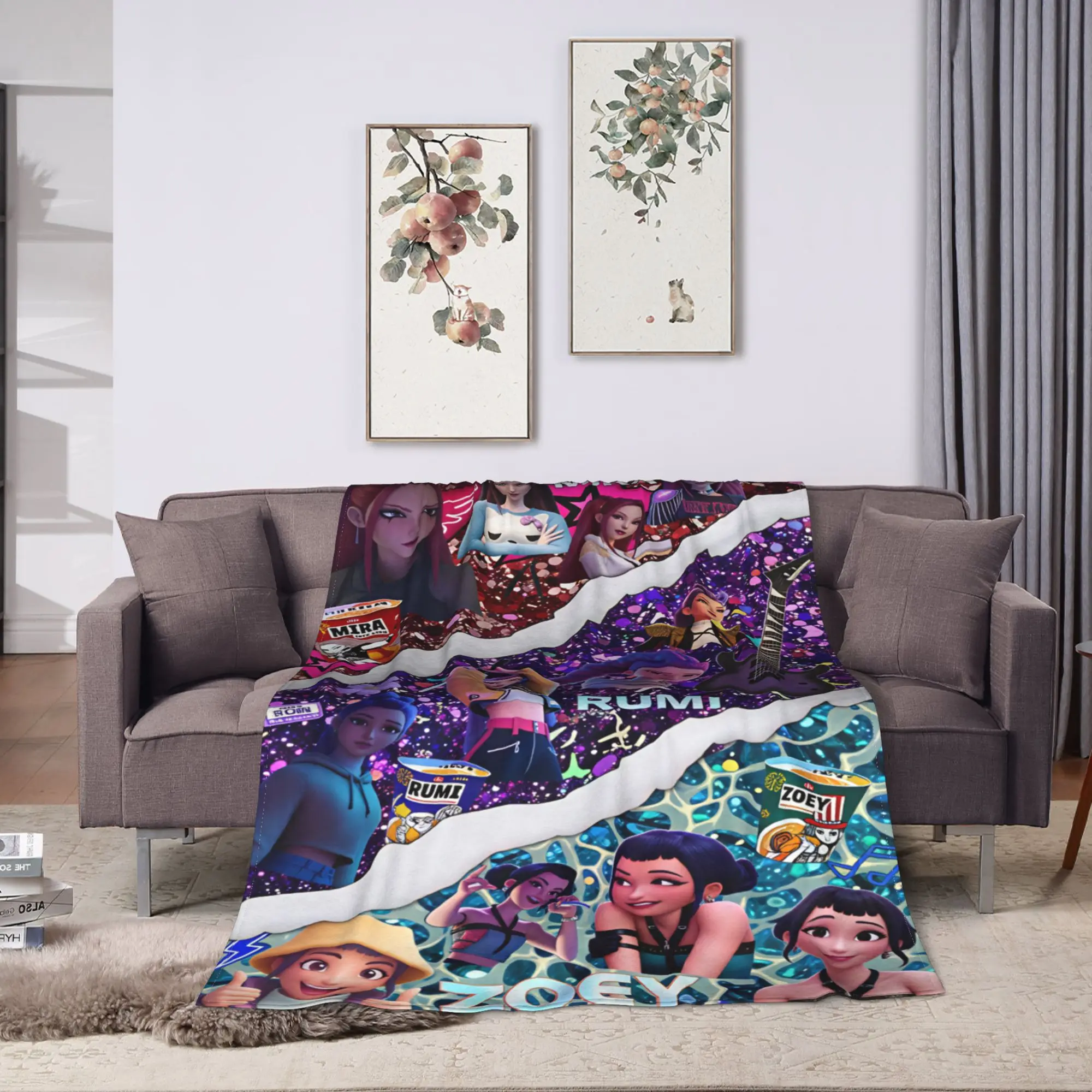 K-Pop Demon Hunters  Warm Soft Blanket  Camping Plush Throw Blanket Pattern Outdoor Flannel Bedspread Sofa Bed Cover