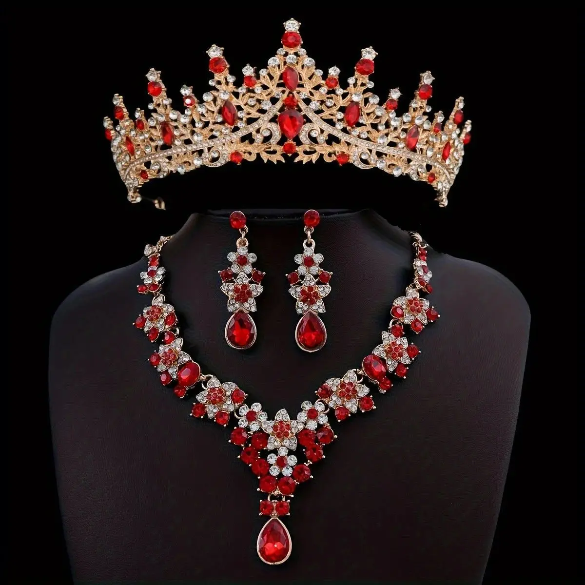 KMVEXO 3 قطعة/المجموعة الملكي الملكة التيجان وقلادة أقراط ل مجوهرات الزفاف مجموعات النساء العرائس الزفاف تاج حفلة موسيقية اكسسوارات #4