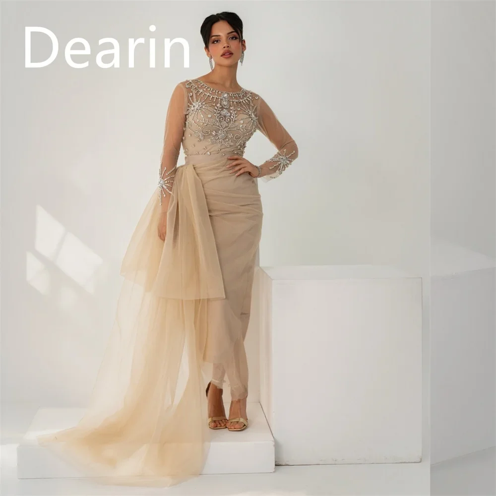 

Customized Evening Gown Dearin Scoop Neckline Column Floor Length Skirts Tulle Bespoke Occasion Dresses Prom Saudi Arabia Formal