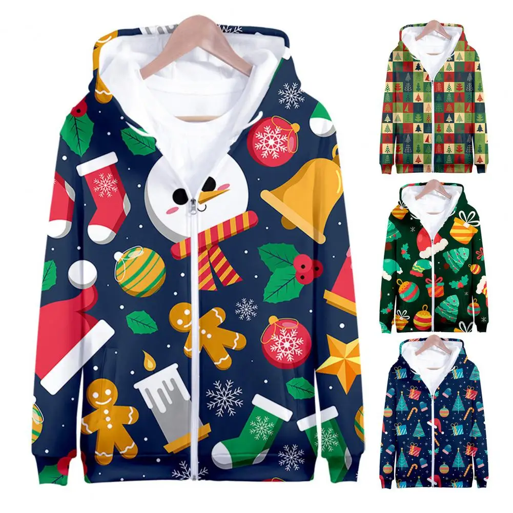 1Pc Christmas Coat with Pockets Jacket Coat Festive 3d Christmas Themed Hooded Jacket Outdoor Leisure Sports Coat for Men Women