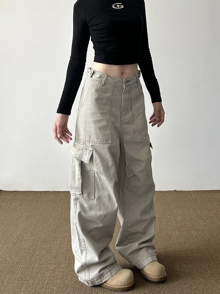 

American High Street Retro Cleanfit Pleated Multi Pocket Work Trousers Loose Straight Leg Wide Leg Casual Long Trousers