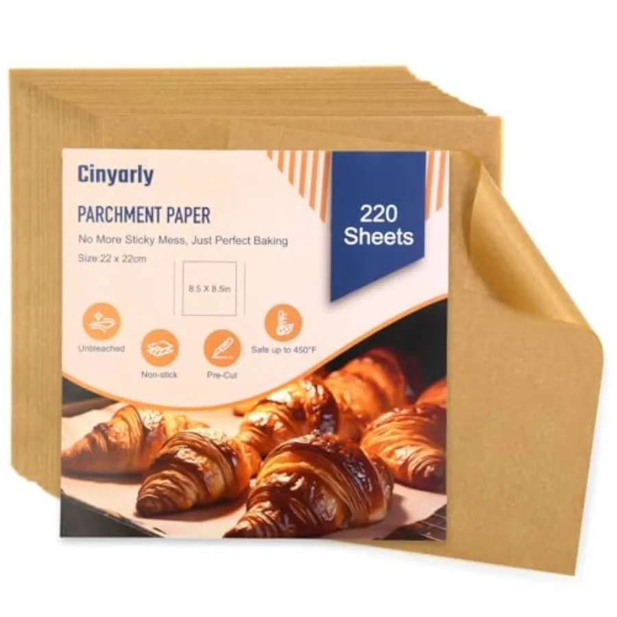 Parchment Paper Sheets, 220 Pcs Air Fryer Liners 8.5x8.5 Inch, Baking Paper Sheets, Non-Stick Precut Unbleached Parchment Paper