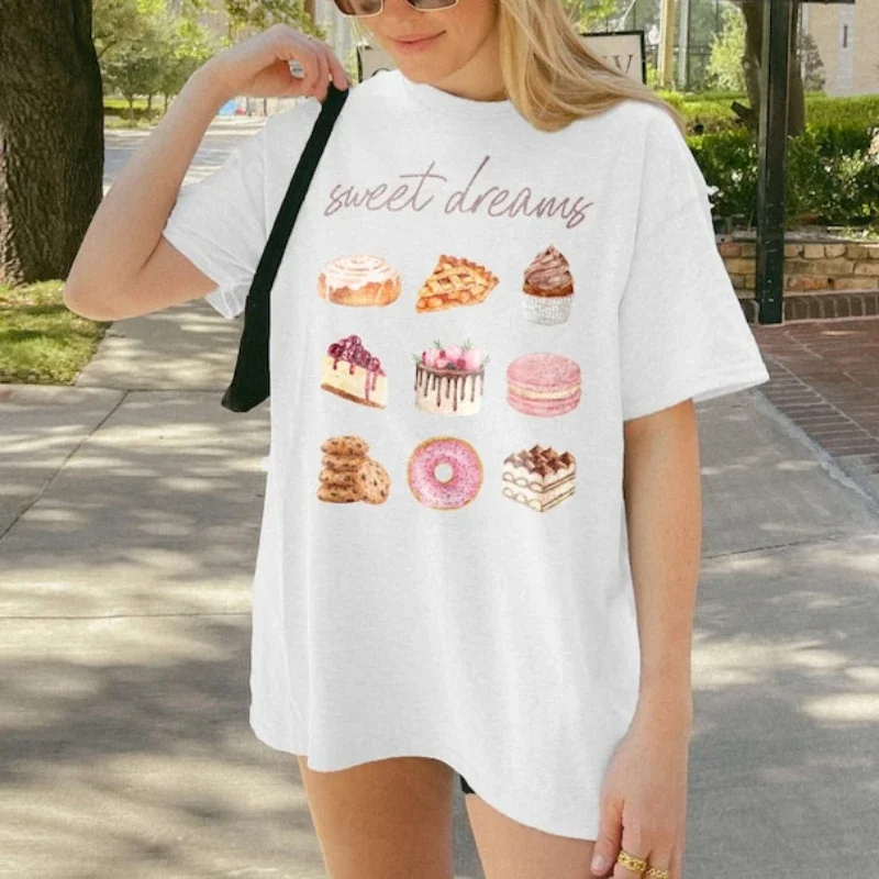 Dessert Food Shirt Baking Gift Cooking Lover Woman Sunday Brunch T-Shirt Retro Foodie Graphic Tshirts High Quality Cotton Tops