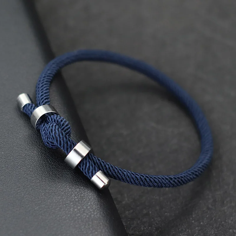 Einfache Handgemachte Faden Armband Männer Edelstahl Schiebe Einstellbare Wrap Kette Armband Casual Abenteuer Homme Joias Pulseira