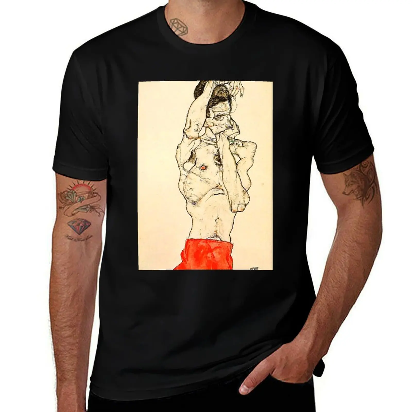 

HD. Standing Male Nude with Red Loincloth, by Egon Schiele T-Shirt oversizeds oversized t shirt fitted t shirts for men