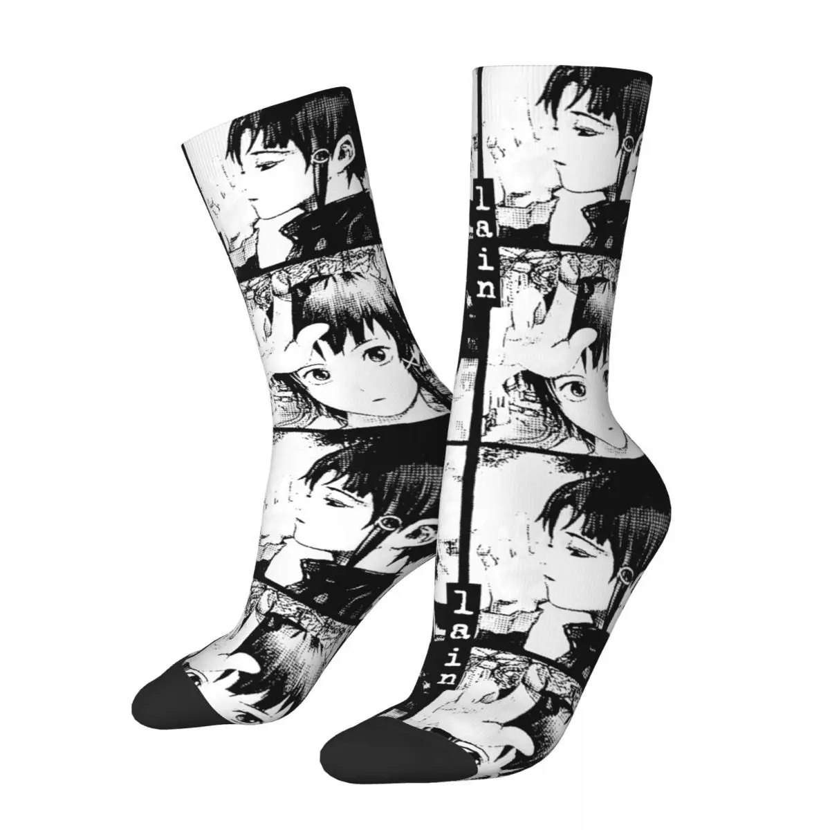 Hip-hop Serial Experiments Lain Soccer Socks Anime Polyester Crew Socks for Women Men Sweat Absorbing