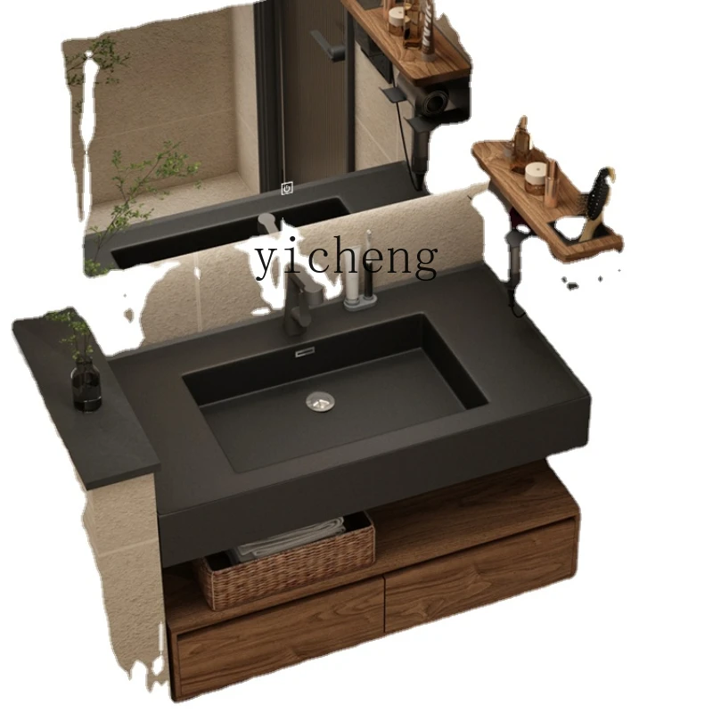 

Xl Black Walnut Color Bathroom Cabinet Sink Rock Integrated Washbasin Hotel