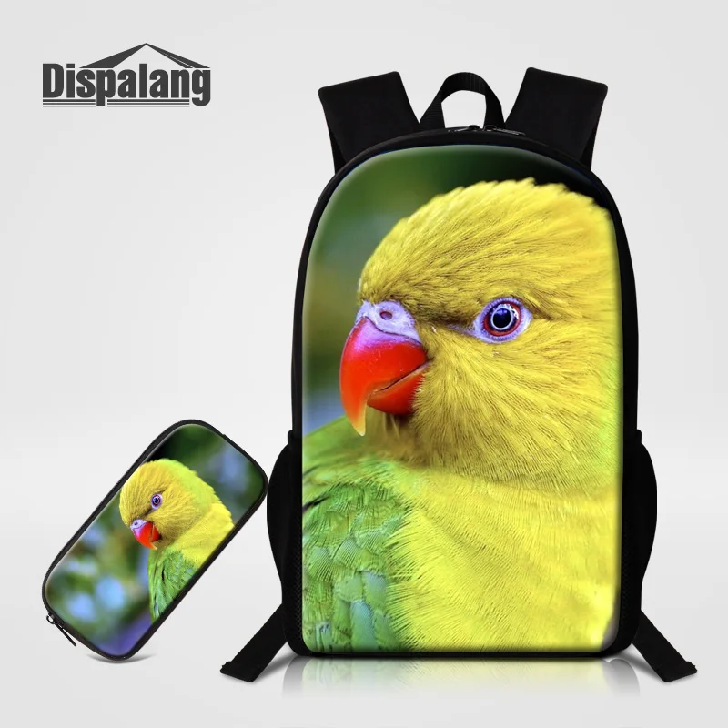 

Animal Bird Parrot Printing School Bags 2PCS/Set Backpack With Pencil Case 16 Inch Polyester Schoolbag Girls Custom Logo Bookbag