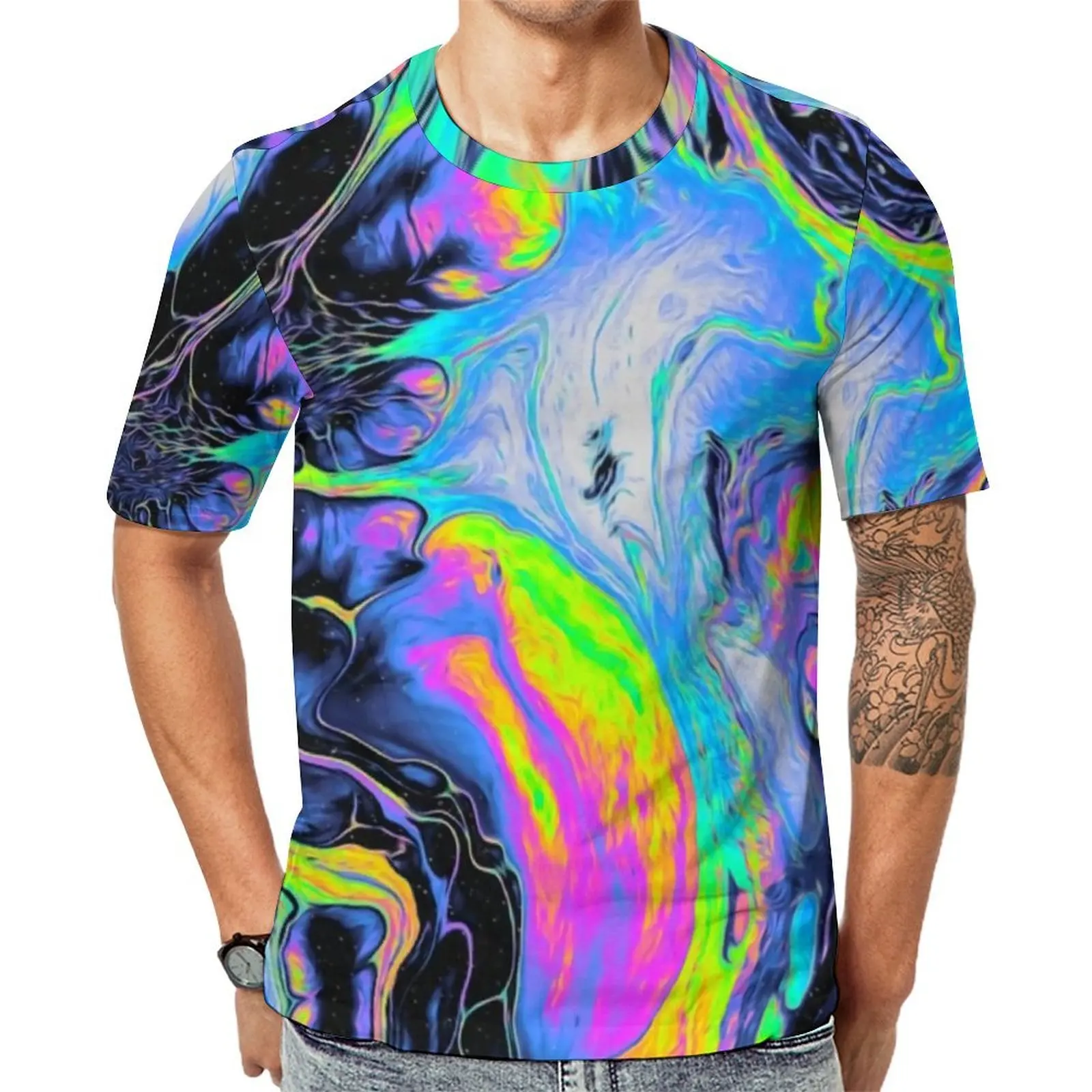 Men Colorful Marble Print T-Shirt REST MY CHEMISTRY Vintage T-Shirts Short Sleeve Tops Cheap Beach Awesome Oversize Clothes