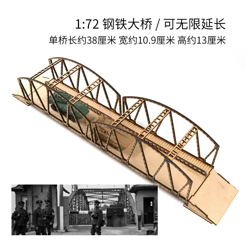 1:72 europeu pequeno ponte de madeira ponte de aço cena de construção modelo de montagem de madeira presente artesanal