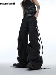 Mauroicardi Autumn Hollow Out Black Flowy Baggy Wide Leg Pants for Mens Streetwear Men Luxury Designer Clothing Fashion Trousers