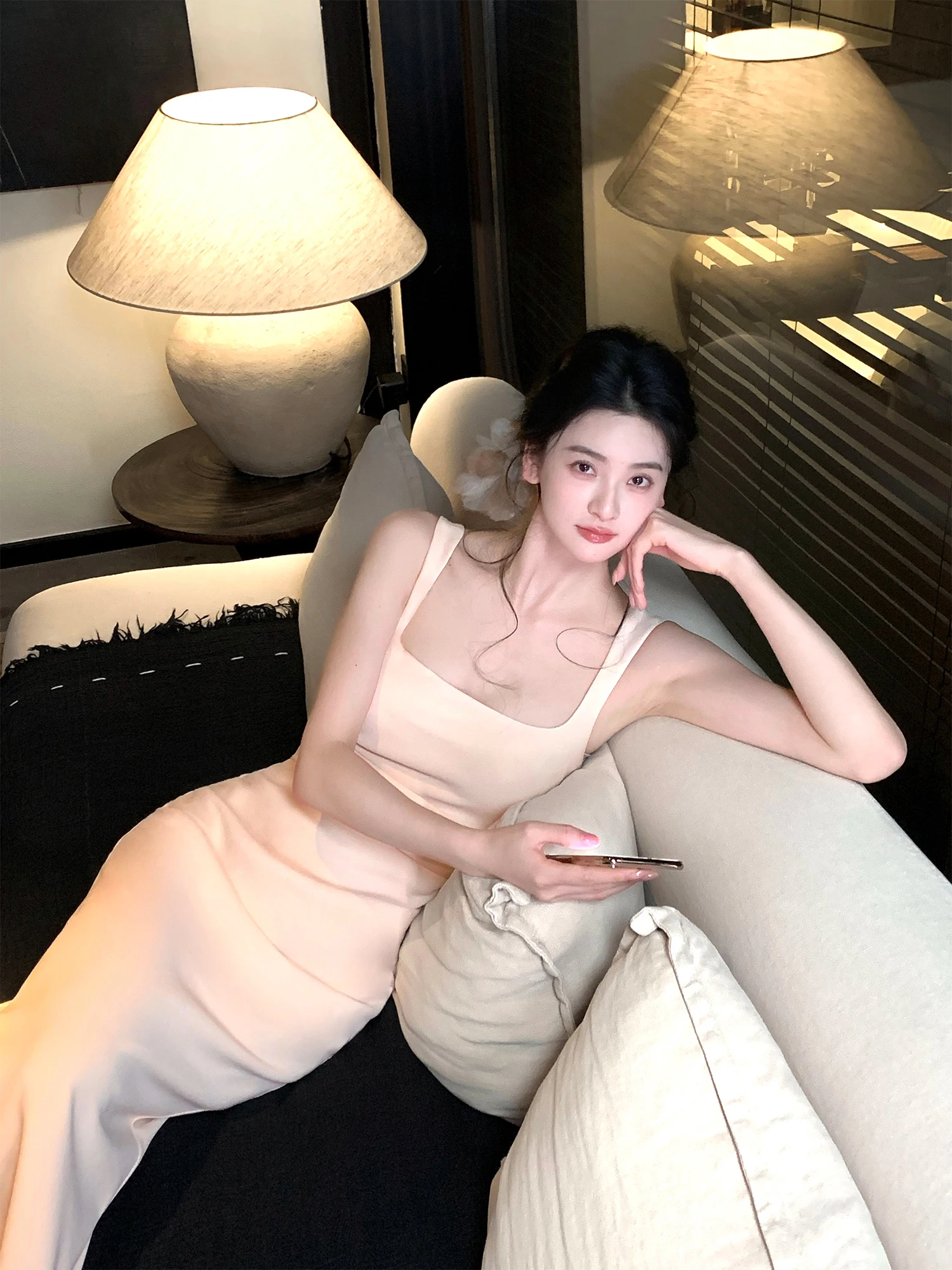 

Ele Square Ne Strapl Dr Slimming Elastic Waist Long Skirt Knitted H-ape Mid-Spring Winter Seasonl Faion