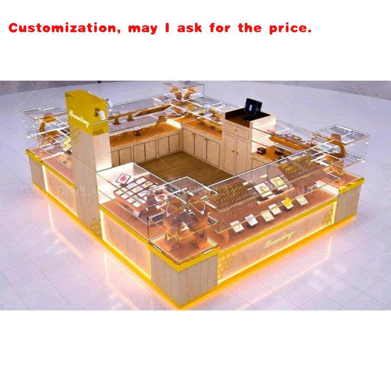 

custom.2*2 3*3 4*2.5 Customized Refined Shop Design Luxury Glass Jewelry Display Cabinet Price Jewelry Kiosk Stands fo