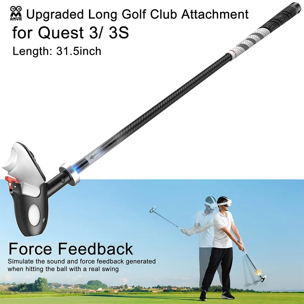 AMVR Upgraded for Meta Oculus Quest 3/3S Golf Club Attachment Long Haptic Feedback Golf+ VR Game Controller Handle Grip