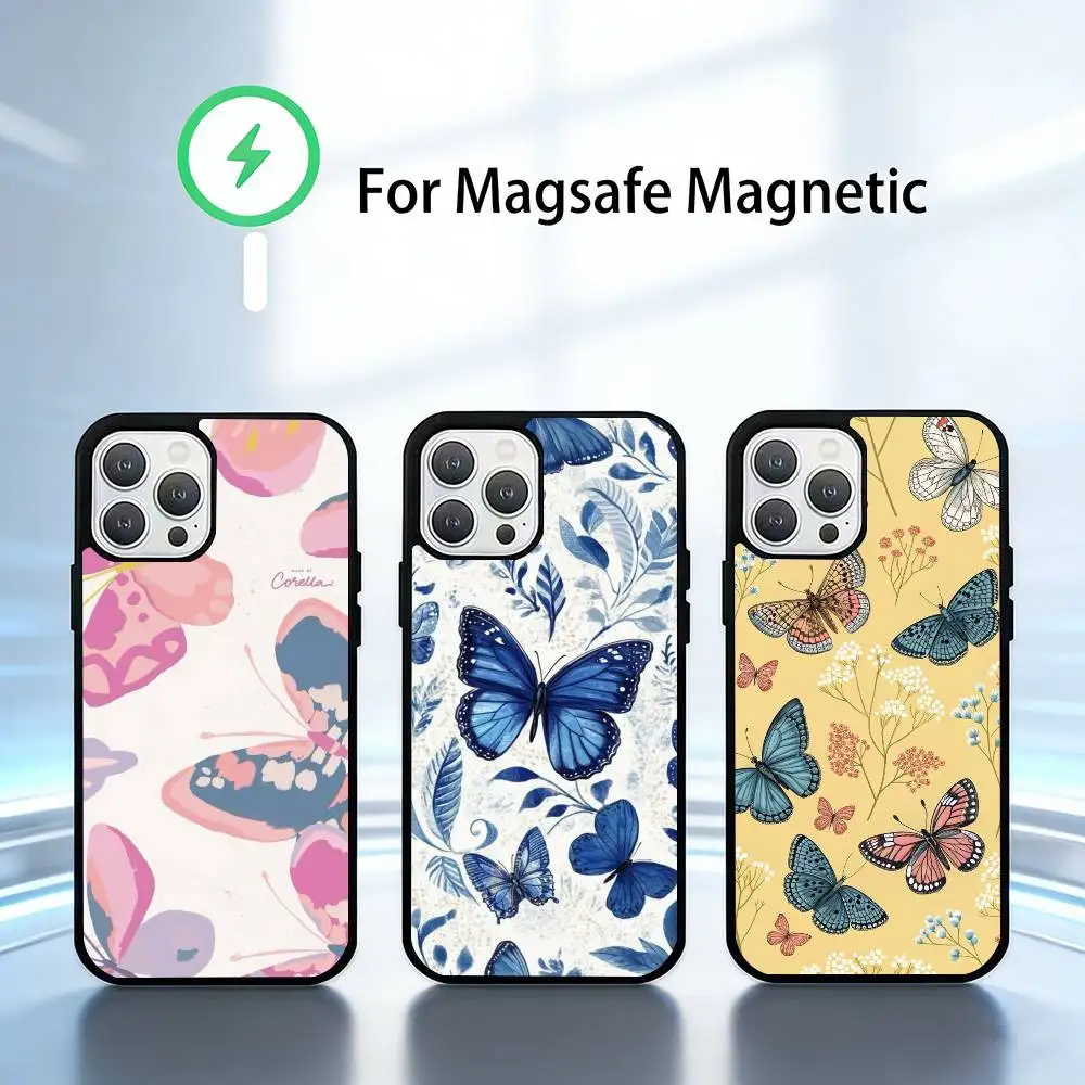 

Butterflies Phone Case For iPhone 14,16,15,13,17,12,Plus,Pro,Max Magnetic For Magsafe Frosted Cover