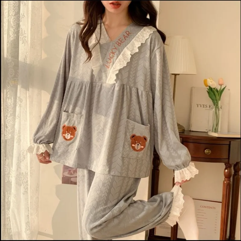 Pyjamas Women Thin Loose Princess Wind Spring Autumn Wear 80-300 Pounds Plus Fat Size Fat Sister Home Wear Can Be Worn Outside