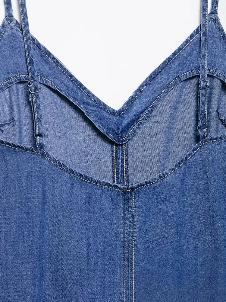 KONDALA Abito lungo sexy chic da donna in denim solido Cami Abito da festa senza maniche Moda 2025 Abito da sera elegante primavera estate