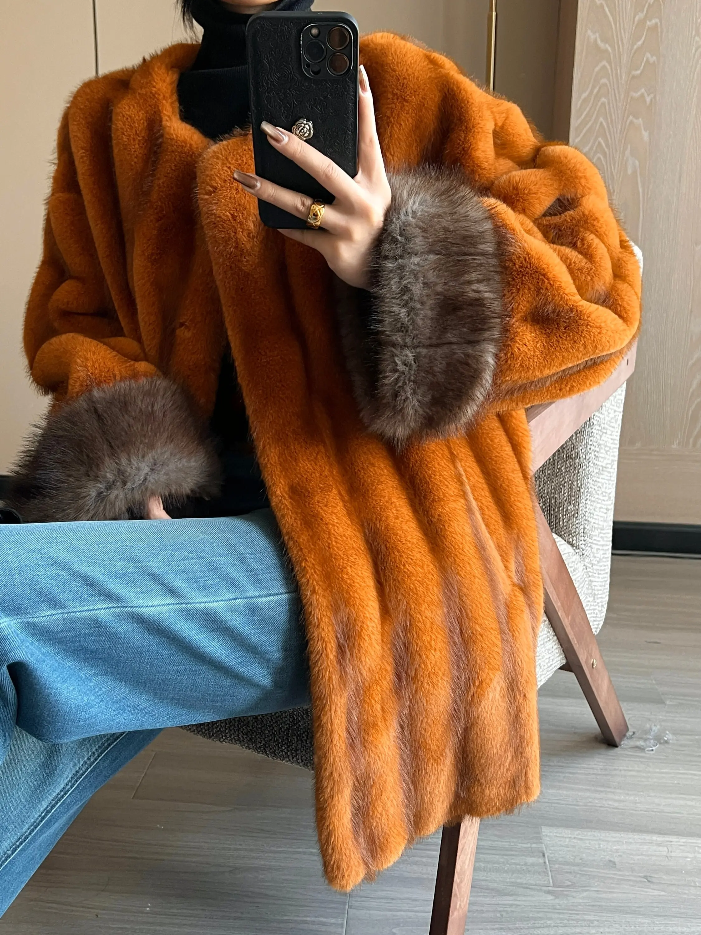 Chaqueta de invierno de felpa gruesa de alta sociedad para mujer, abrigo de piel sintética con cuello redondo y manga larga, elegante, a la moda, estilo coreano