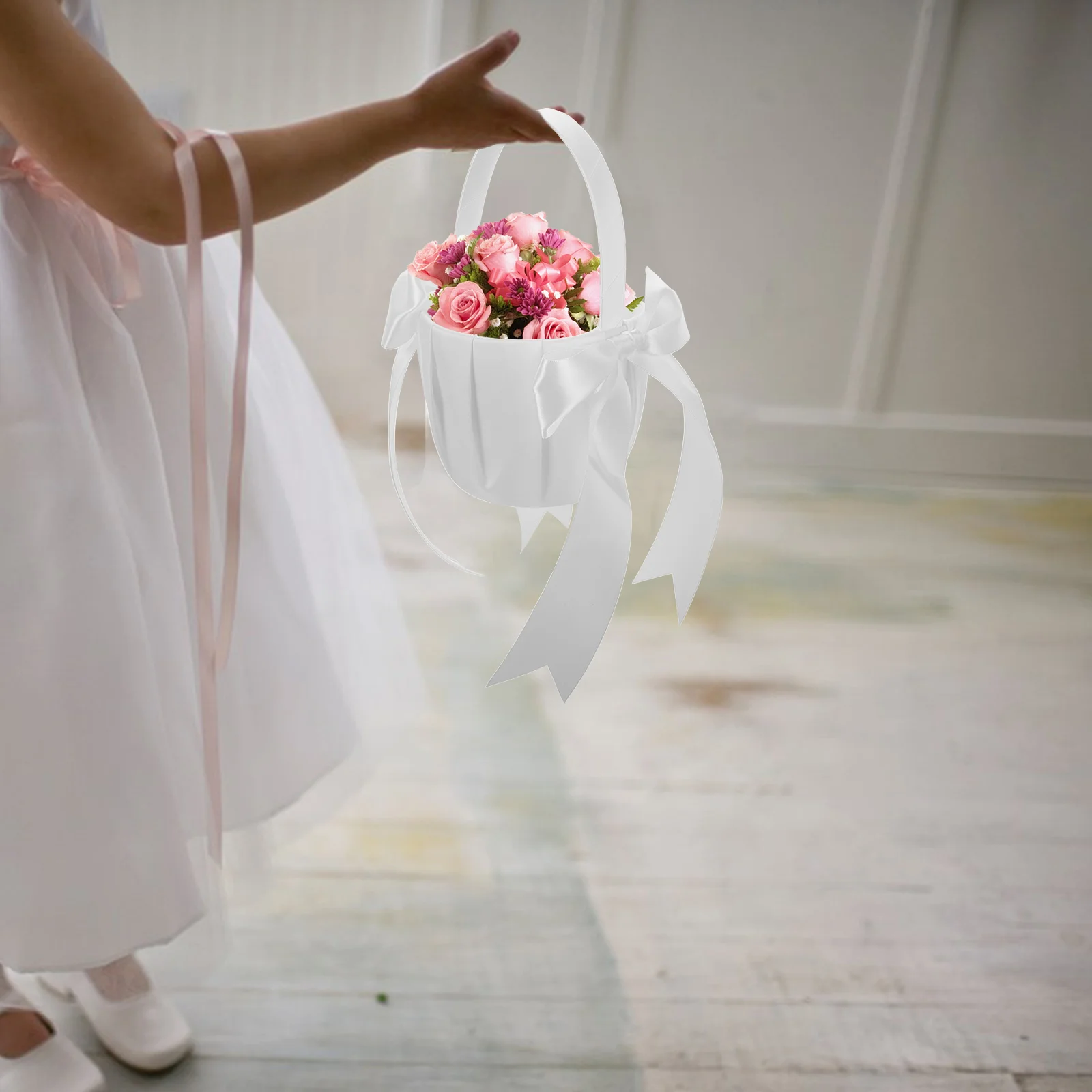 

Elegant Bowknot Basket Fabric Wedding Wedding Flower Basket Flowers Decorations Ceremony Party Bridal Shower Storage