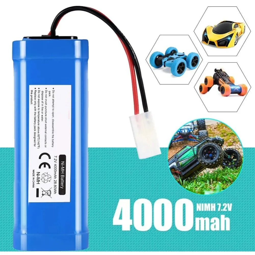 Paquete de Baterías Recargables Ni-MH de 7.2V y 4000mAh, Una Sola Pieza, Celda de Gran Capacidad Especialmente Diseñada para Autos a Control Remoto y Barcos RC, Uso en Modelos de Hobby
