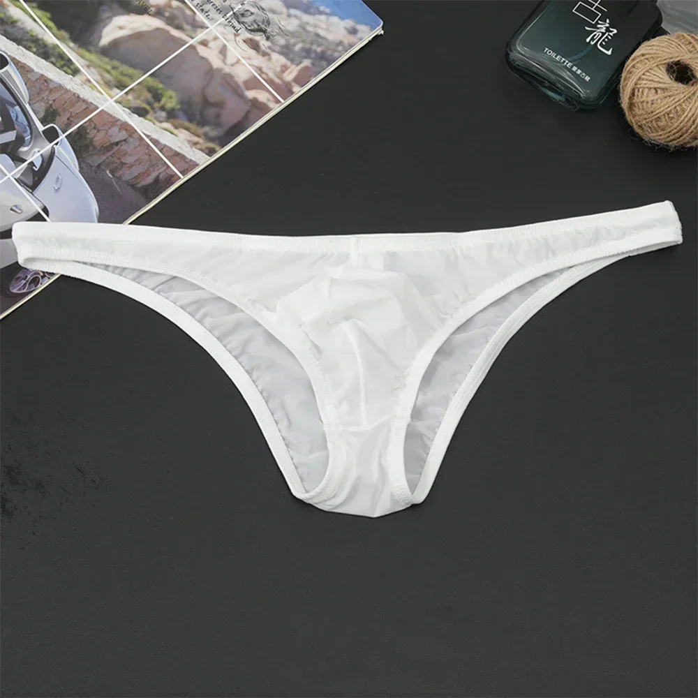 Men\'s Underwear Briefs Hip Lifting Solid Color Youth Ice Silk Ultra Thin Transparent Low Waist Breathable Sexy Men\'s Panties
